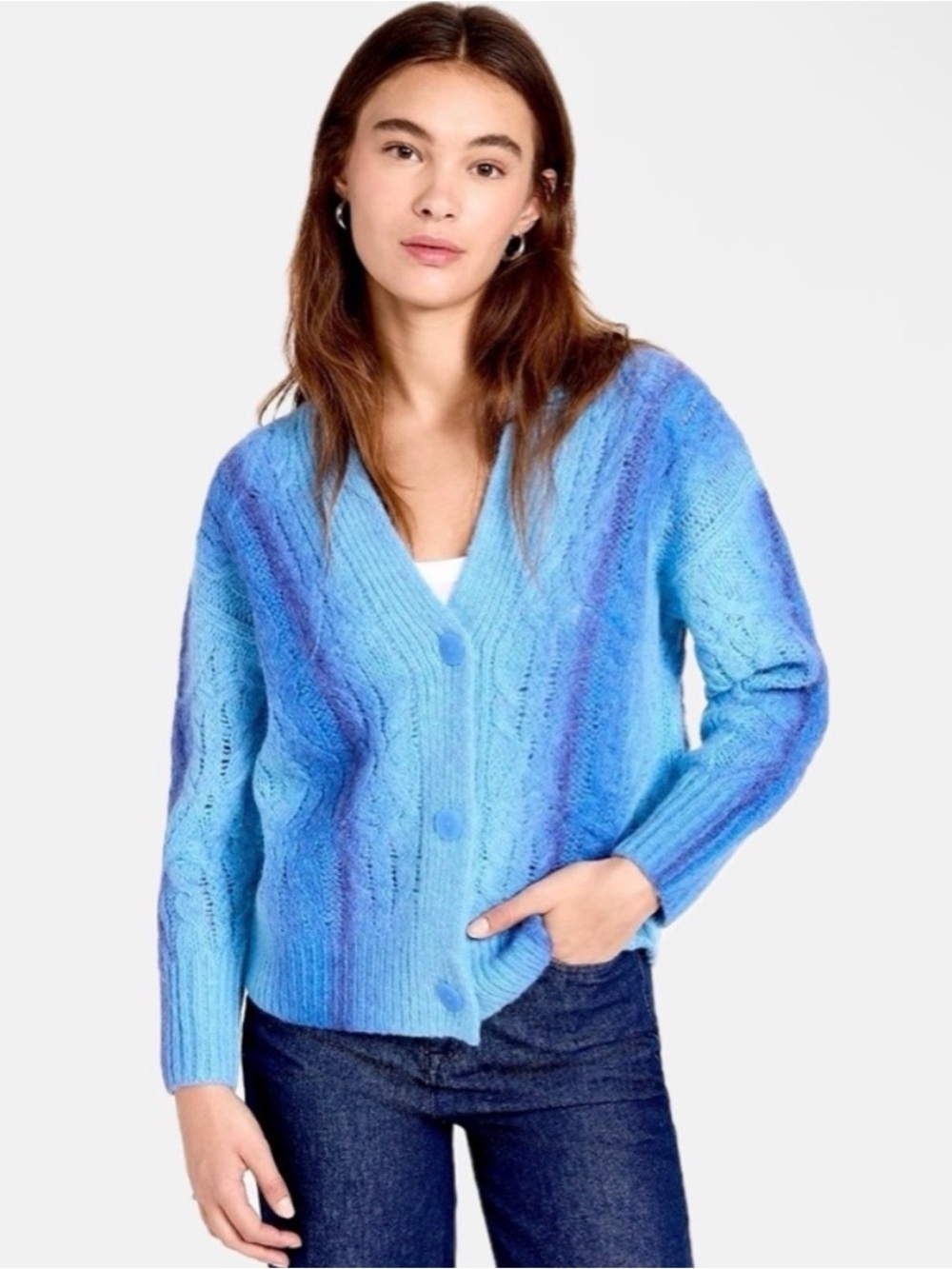 Vince Space Dye Alpaca Blend Cardigan Blue and Purple Size XS